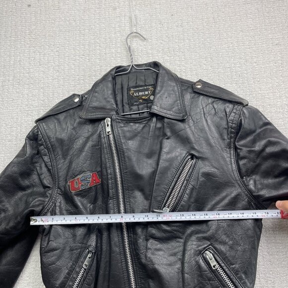 VTG Albert Montreal Leather Black Biker Jacket Coat Eagles American Flag USA REA - Picture 10 of 16